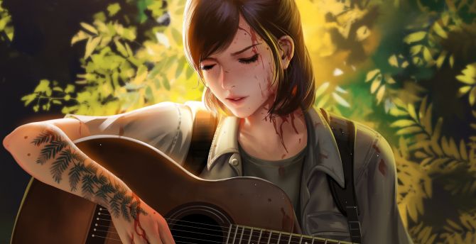 Ellie, guitar play, The Last of Us, video game art wallpaper
