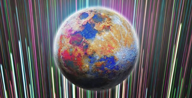 Colorful Moon, star trails, colorful, artwork wallpaper