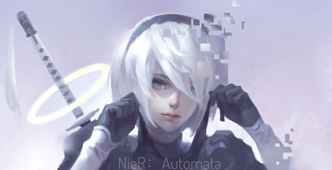 Nier: automata, white hair, b2, artwork wallpaper