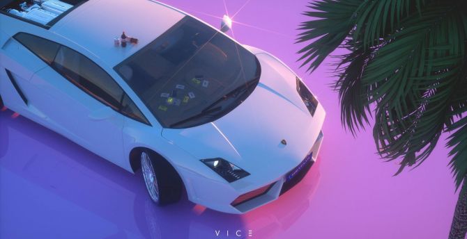 Retro, Lamborghini, white, artwork wallpaper