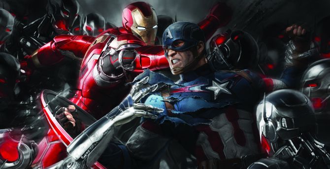 Iron man and captain america, movie, robots, artwork wallpaper