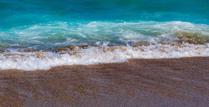 Beach, blue, sea waves, soft, sand wallpaper