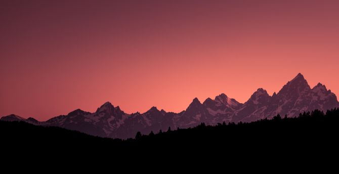 Mountains, silhouette, sunset, nature wallpaper
