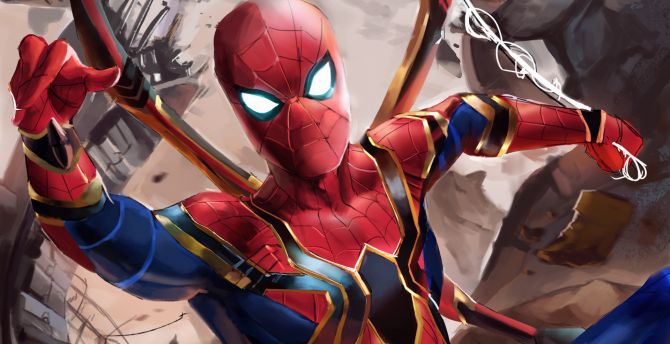 Iron suit, spider-man, Avengers: infinity war wallpaper