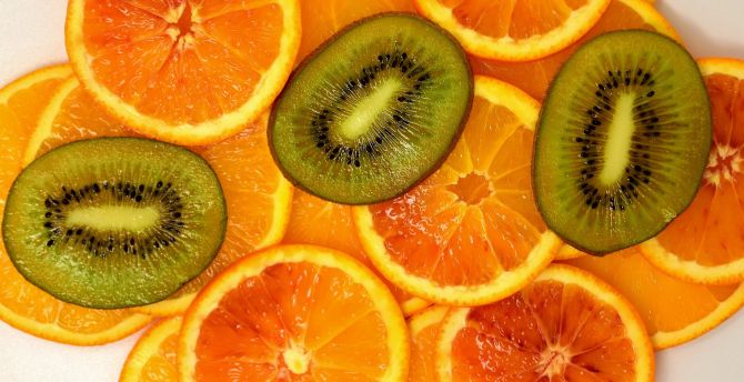 Orange, kiwifruit, slices wallpaper