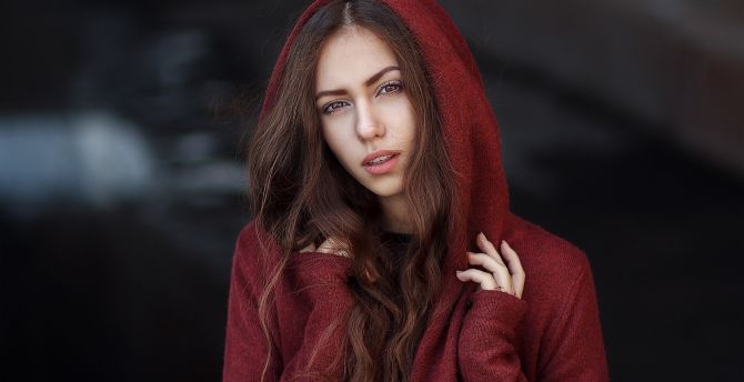 Red hood, girl model, long hair wallpaper