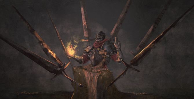 Warrior, Dark Souls, video game, swords, art wallpaper