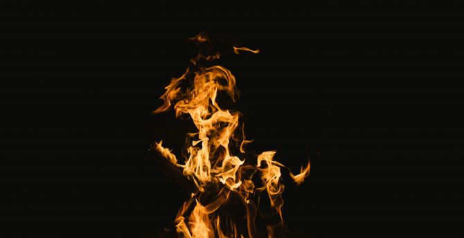 Flame, yellow fire, dark wallpaper