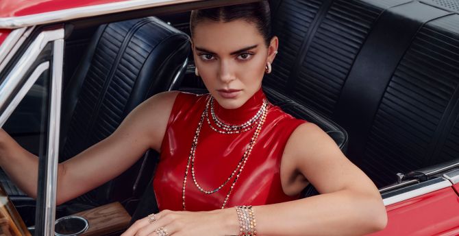 2023 Kendall Jenner, Messika Campaign, red wallpaper