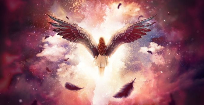 Angel, a fairy in sky, dream, surreal wallpaper