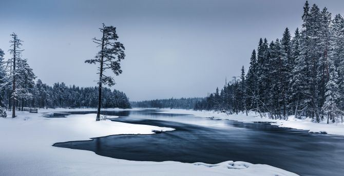 Frozen River, flow of water, winter, nature wallpaper