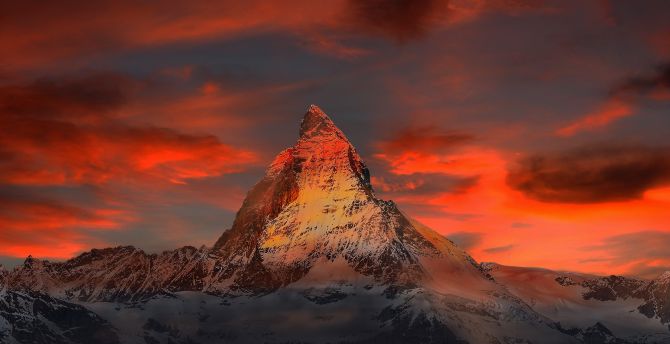 Matterhorn, sunset, clouds, mountains wallpaper