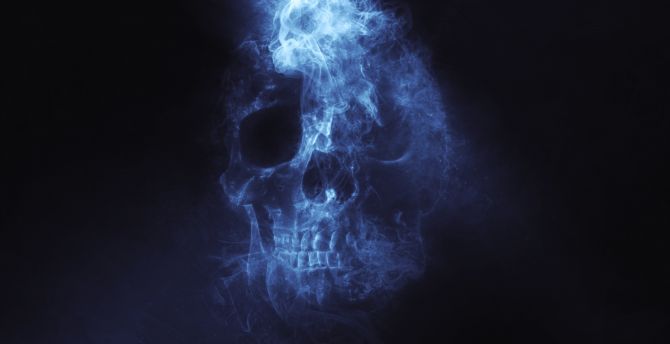 Skull, smoke, minimal wallpaper
