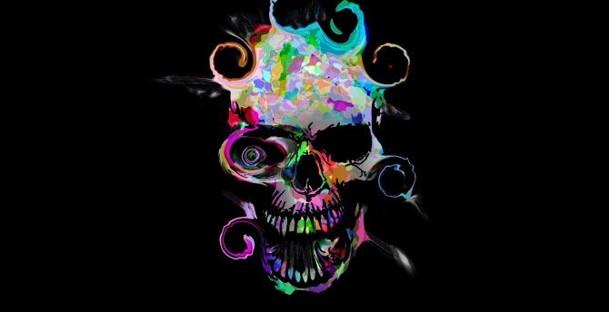 Artistic, colorful, skull, dark wallpaper