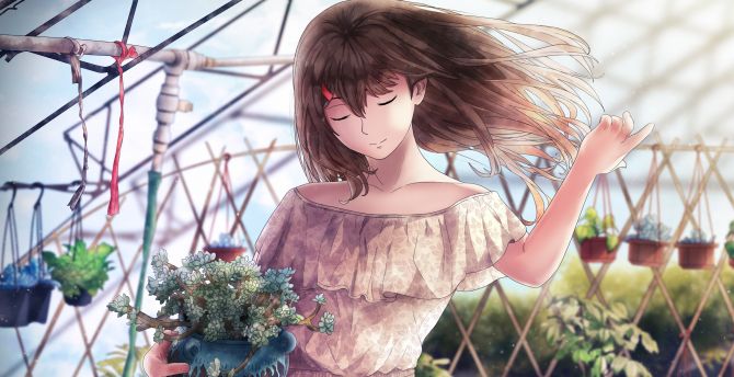 Gardening, beautiful, anime girl wallpaper