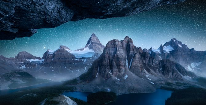Mountains, nature, lake, night wallpaper