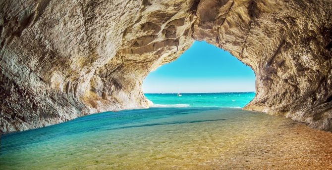 Beach, sea, rock, arch, water, blue water, cave wallpaper