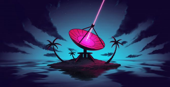 Antenna, island, dark, digital art wallpaper