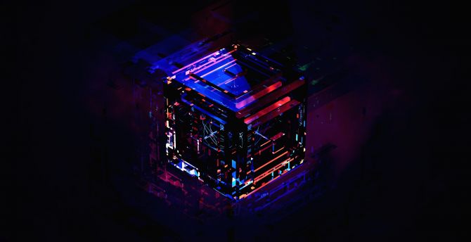 3D dark-colorful cube, abstract wallpaper
