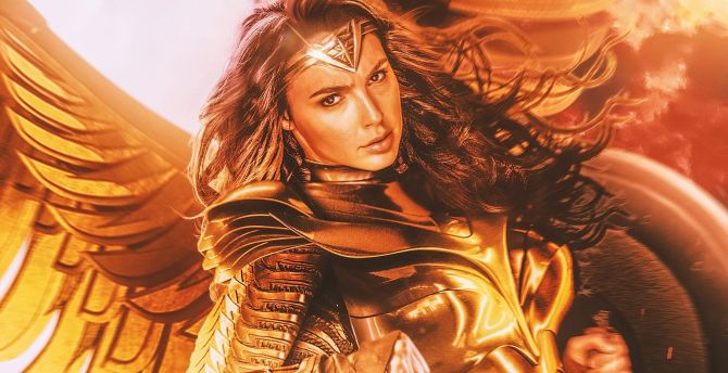Wonder Woman 1984, golden wings, 2020 movie wallpaper