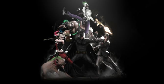 Batman vs all villain, dark, art wallpaper
