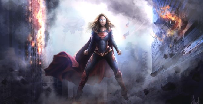 Supergirl, smoke, dusk, superhero, art wallpaper