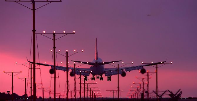 Aircraft, landing, sunset wallpaper