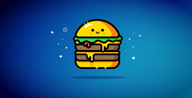 Cheese burger, blue, smiley, digital art wallpaper