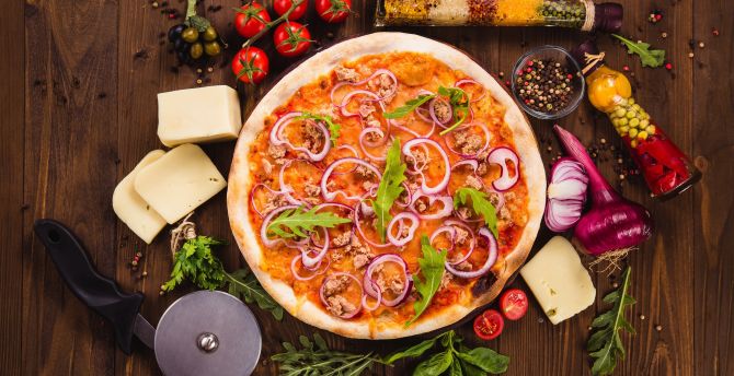 Food, pizza, vegetables, baking wallpaper