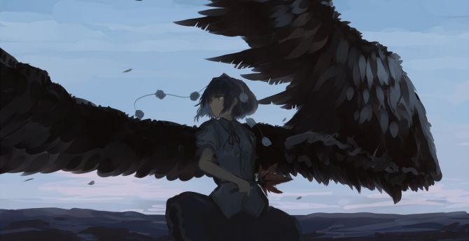 Touhou, black wings, aya shameimaru wallpaper