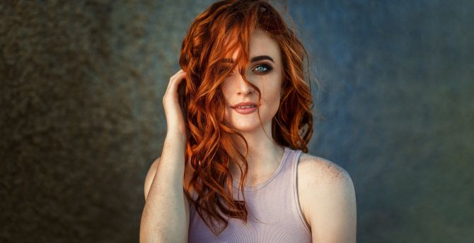 Redhead, hair on face, gorgeous woman wallpaper
