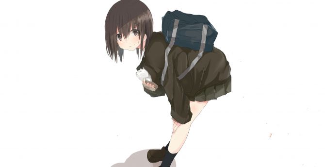 Cute, anime girl, school bag wallpaper