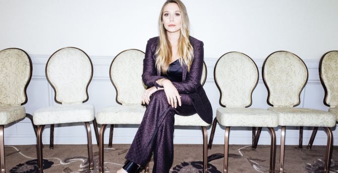 Confident, celebrity, sit, Elizabeth Olsen wallpaper