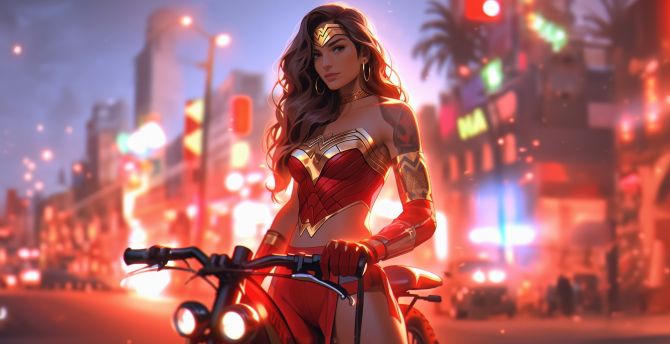 Wonder woman, GTA reign biker, superhero wallpaper