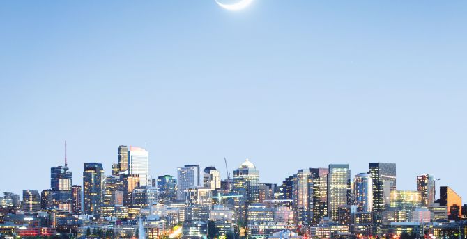Seattle, cityscape, blue sky, night wallpaper