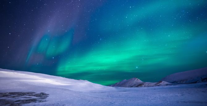 Aurora, green sky, northern light, glacier wallpaper