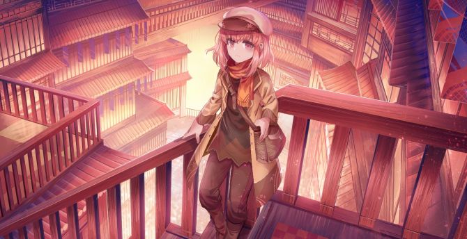 Anime girl at stairs, original, portrait, 2020 wallpaper