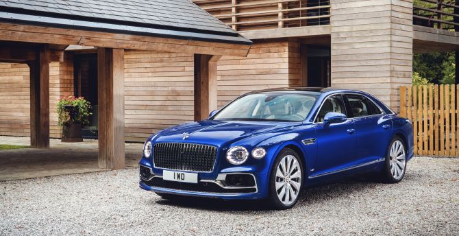 Luxury car, Bentley Flying Spur, blue wallpaper