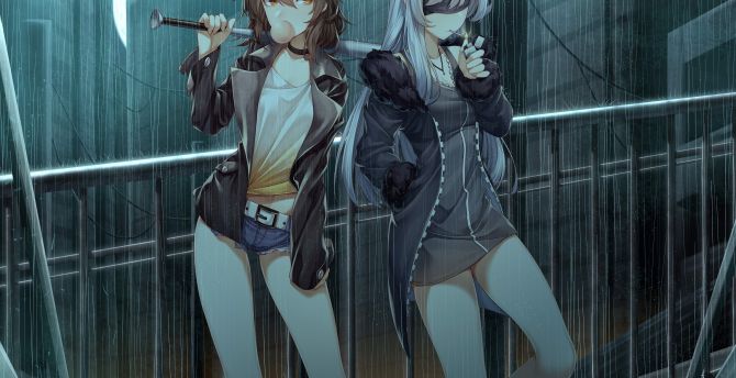 Anime girls, original, rain, art wallpaper