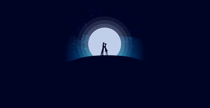 Couple, love, moon, night, romantic mood wallpaper