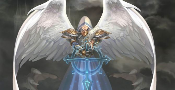 Angel, white wings, warrior, fantasy wallpaper
