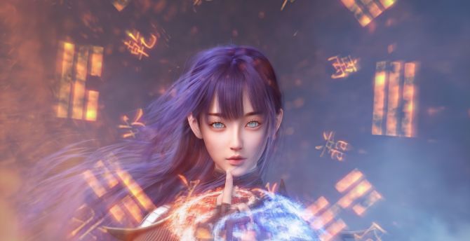 Purple hair girl, game character, original wallpaper
