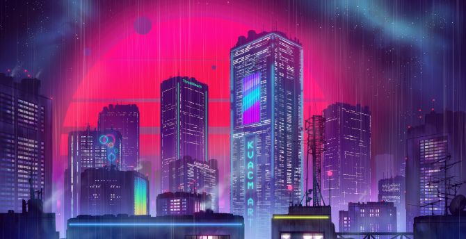 Red Moon, futuristic city, cityscape wallpaper
