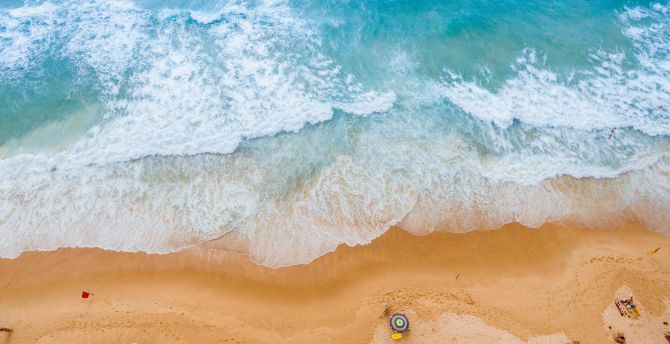 Desktop Wallpaper Aerial View Beach Sea Waves Blue And White Hd