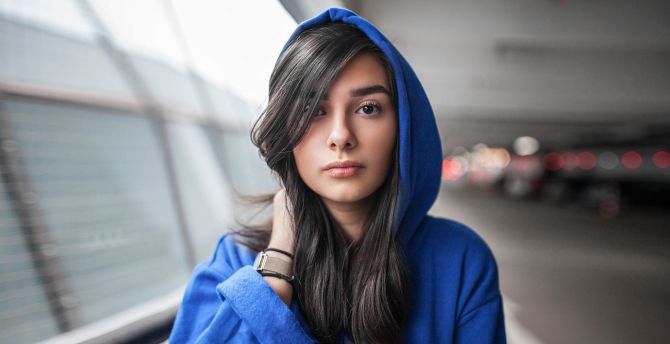 Woman, girl, blue hoodies wallpaper