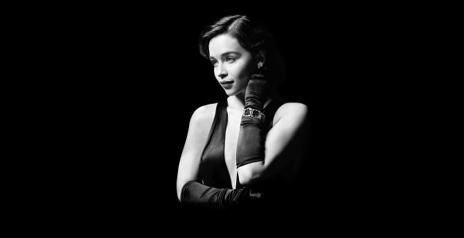 Emilia Clarke, BW, actress wallpaper