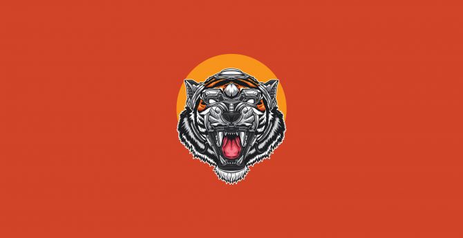 Tiger's roar, muzzle, minimal art wallpaper