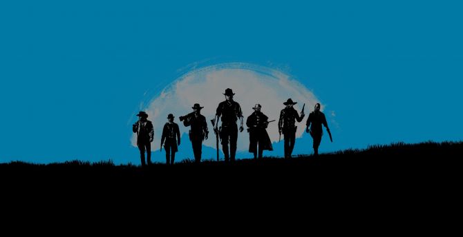 Red Dead Redemption 2, blue, poster, artwork, minimal wallpaper