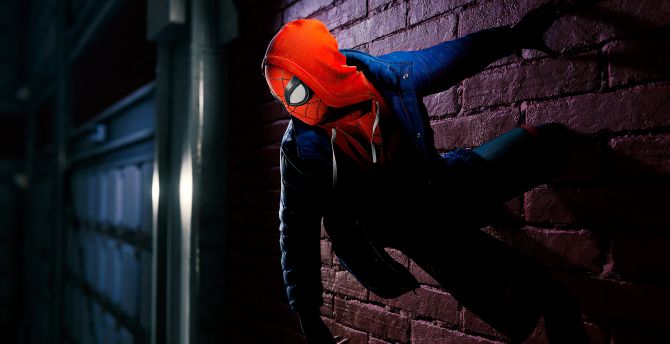 Marvel's spider-man, Miles Morales, game, hanging to wall wallpaper