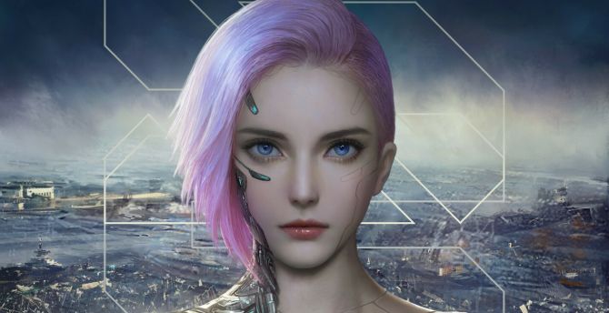 Blue eyes cyborg girl, fantasy, art wallpaper